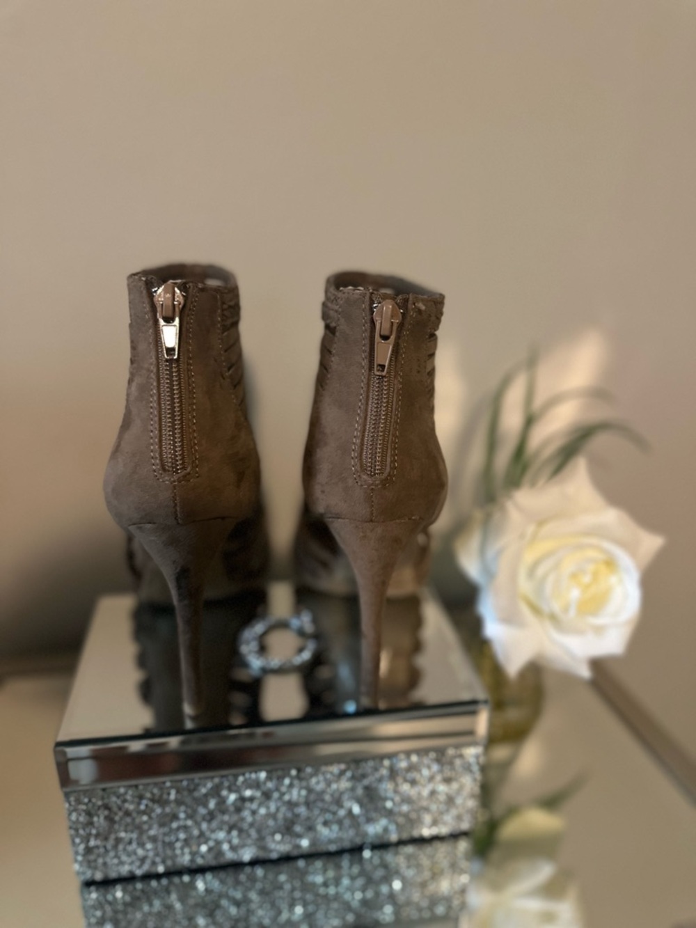 Women’s Taupe Suede Stiletto Ankle Boots - Chic Zip Back
